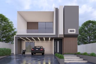 renew 3d apartment exterior, front yard terrace render, lobby, villa, high rise