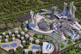 remodel 3d futuristic city exterior ,master plan, real estate , landscape design