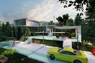 farmhouse, villa, residence floor plan layout, 8k rendering, 3d model,revit, cgi