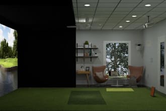 design 3d golf course,mini golf,stadium render,sport arena,8k golf simulator,cgi