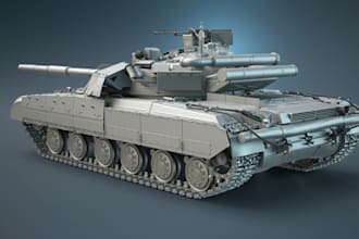 create highly detailed military tank model, 3d tank model for game asset