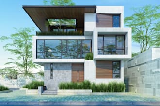 redesign 3d villa exterior, cabin house,3d front house facade, twinmotion render