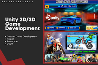 do 3d 2d unity game development, reskin, shooter, unreal engine design with apk