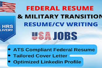 create 24hrs ats resume  executive or federal USA jobs CV