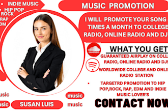 promote your song 4 times a month to college radio, online radio and djs