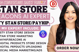 stan store design,esty stan store,payhip store, beacons ai, stan store marketing