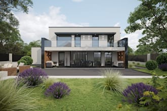 renew 3d modern minimalist villa, garden landscape design, balcony,outdoor patio