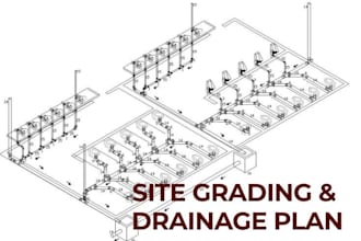 design drainage and grading plan with stormwater analysis in autocad