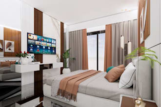 design modern kitchen and bedroom interior with 3d renders and layout