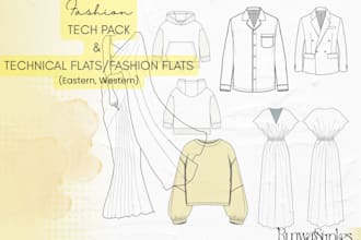 draw fashion flat sketch and technical illustrations