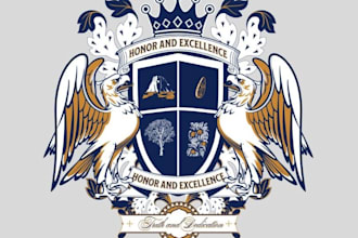 make drawn family crest coat of arms logo design for you