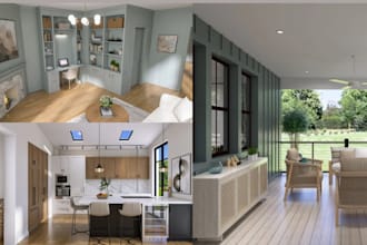 do photorealistic 3d interior and exterior for kitchen, bedroom, home decor