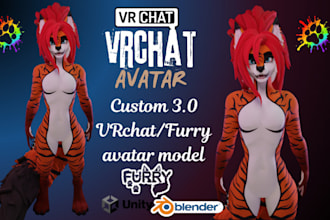create custom 3d furry vrchat avatar, nsfw vtuber model for pc, quest, vseeface
