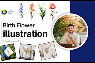 design custom birth flower tattoo illustration line art