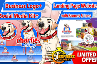 design mascot logo, social kit, icon, banner and landing page website for 200