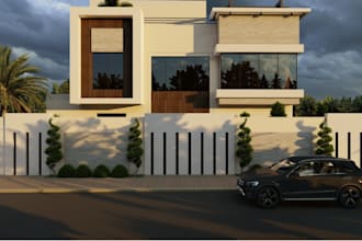 renew 3d modern villa,exterior,cgi landscape garden,night rendering, 2dfloorplan