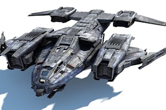 create 3d hardsurface model for spaceship, spacecraft design aircraft game model