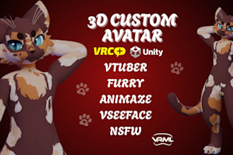 create custom vrchat avatar or vtuber model, furry nsfw vrm avatar for animaze