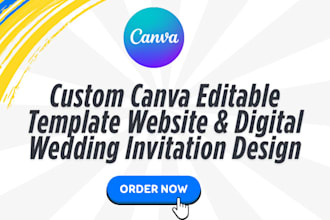 create custom canva editable template website, digital wedding invitation design