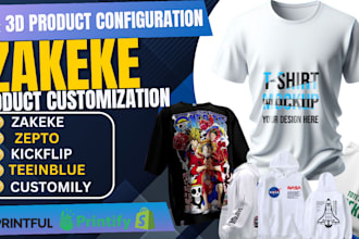 setup 2d, 3d product customizer zakeke, kickflip, customily teeinblue on shopify