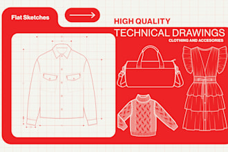 create accurate fashion technical drawings for clothing and accessories