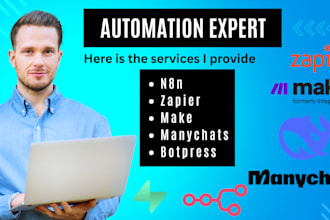 develop ai automations in n8n, zapier, make, lovable, manychats and botpress