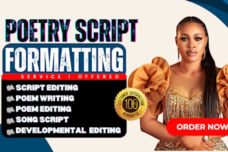 write and edit custom poetry script for love grief song lyrics poem script novel