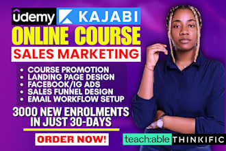 udemy online course promotion,  thinkific health course kajabi sales funnel