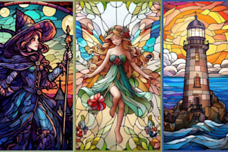 draw classic digital stained glass art wall art home decor animal design floral
