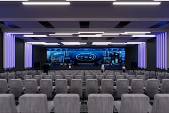 do 3d cinema hall interior, restaurant design, cafe bar rendering, retail store
