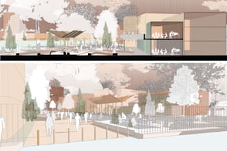 do post digital architectural visualization collage style