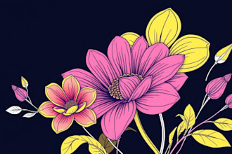 draw line art illustration botanical and flower beautifully