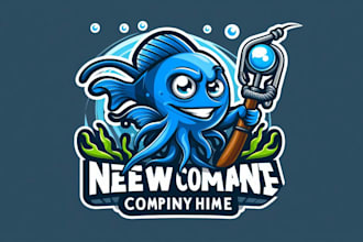 design creative blur marine fish mascot logo in very short time