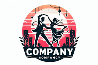design silhouette of dancing couple mascot logo with source file in 12 hours