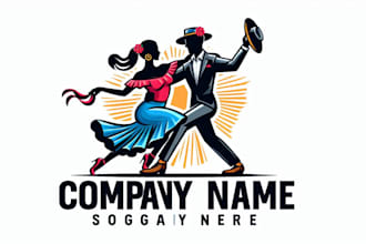 design silhouette of dancing couple mascot logo with express deliver