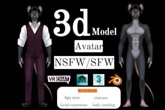 make custom 3d vrchat avatar model for vtuber furry protogen vr character vrc