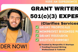 research and write grants to secure funding, non profit business plan, 501c3