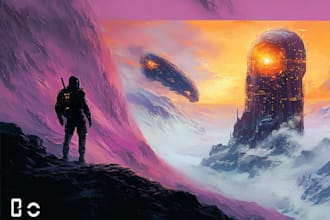 create sci fi or cyberpunk landscape artwork