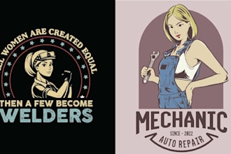 design vintage t shirt lady welding logo