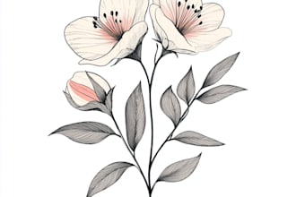 draw line art vector illustration of plants and flowers