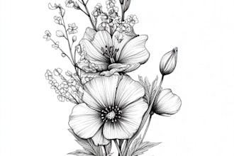 create a botanical boho feminine hand drawn line art