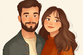 make a couple or family portrait painting in  valentines