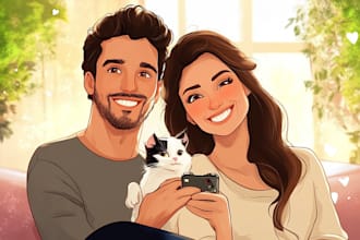 draw disney couple cartoon portrait