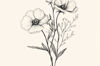 draw botanical and flower one line art illustration