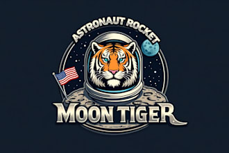 do astronaut rocket moon tiger logo design unlimited revisions