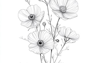 draw botanical and flower one line art illustration in 6 hours