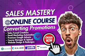 setup sales funnel on kajabi, thinkific, ghl, udemy online course promotion