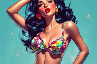 draw a unique illustration of a vintage pinup girl in the retro style