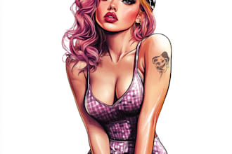 create retro vintage pin up girl illustration in unique style