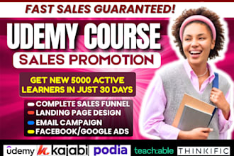 do udemy online course promotion thinkific educational kajabi podia sales funnel